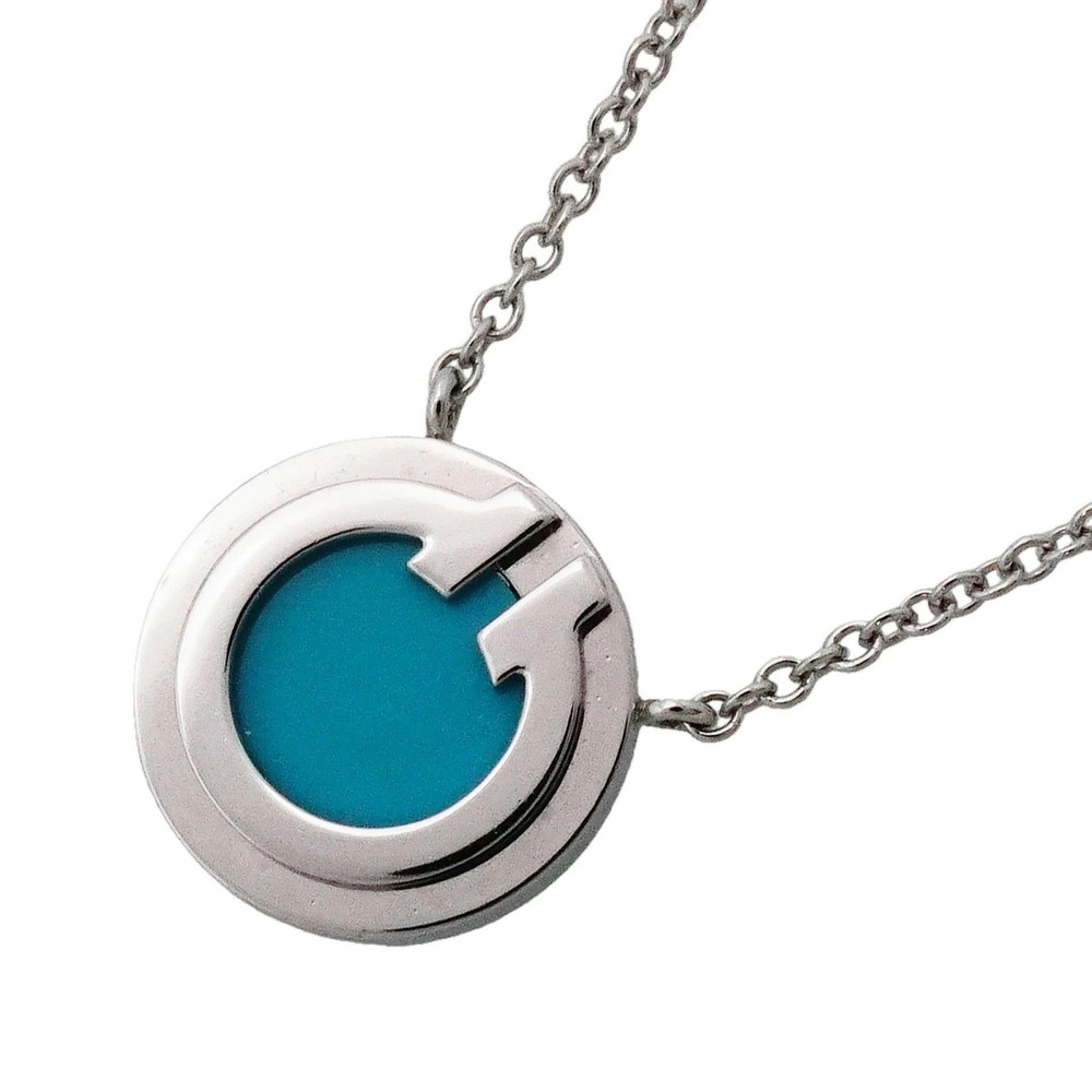 Tiffany Co Necklace TTWO Round Circle White Gold Turquoise Blue